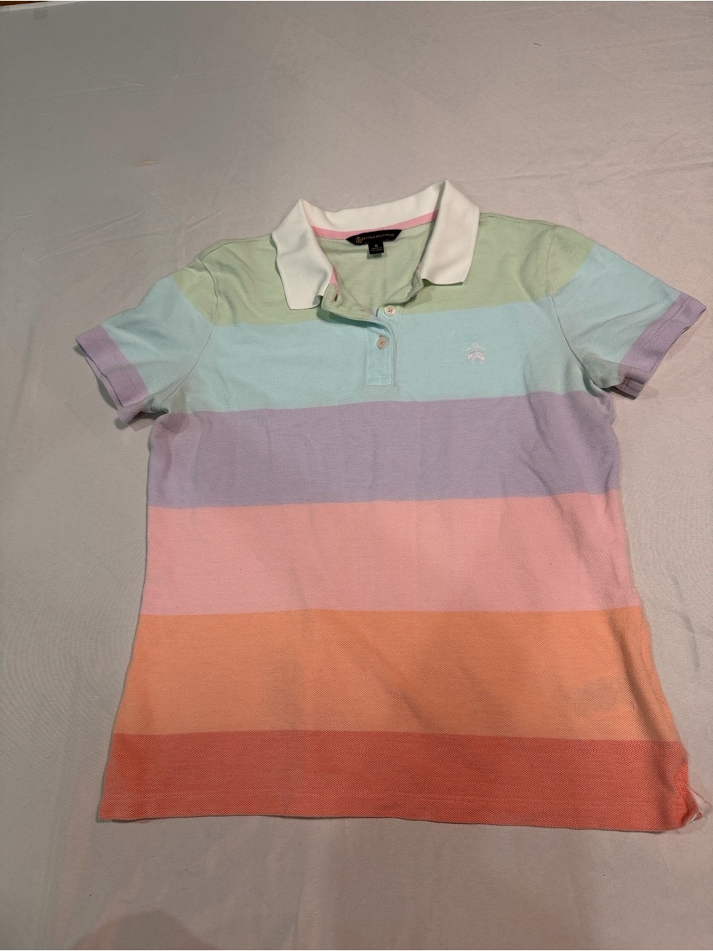 Brooks Brothers Women's Medium Colorblock Polo Shirt 100% Cotton Pastel Striped